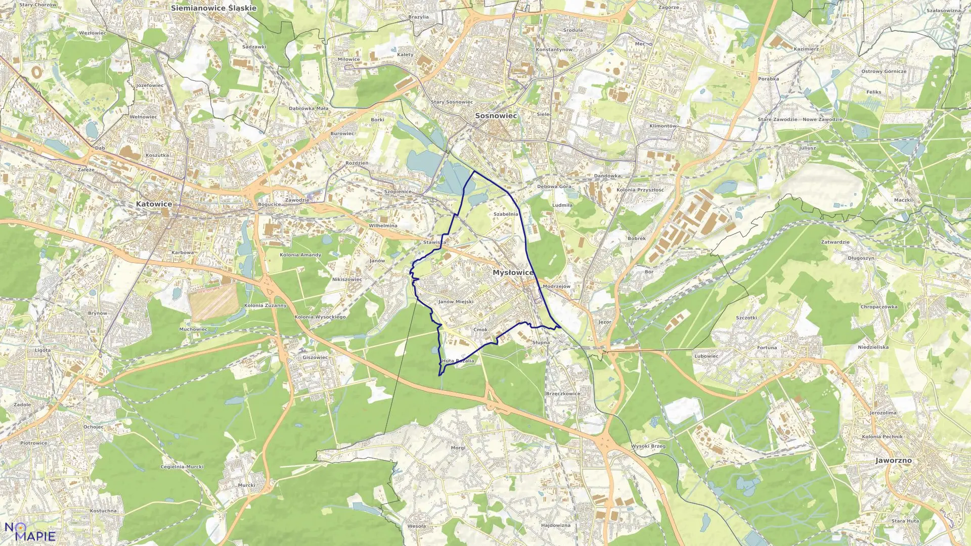 Mapa obrębu MYSŁOWICE w mieście Mysłowice